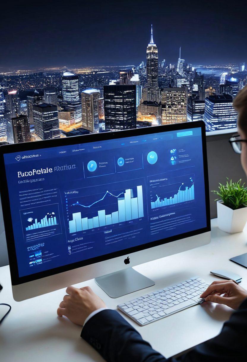 A sleek, modern website interface being created by a diverse team of developers and designers, with dynamic icons and graphs symbolizing SEO and analytics. The backdrop features a vibrant cityscape glowing with digital lights, symbolizing online growth. key color scheme includes blues, whites, and greys for a professional look. super-realistic. vibrant colors.